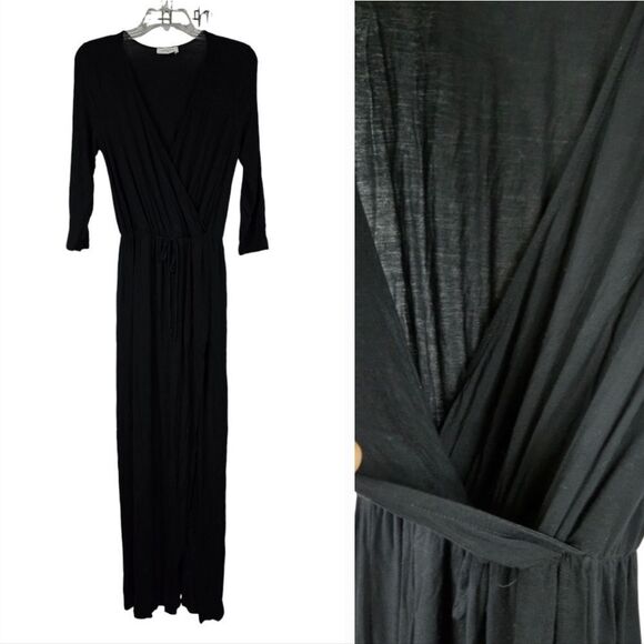 Everly Black Maternity Nursing Maxi Dress | Faux Wrap Jersey Knit Medium Comfy - Picture 1 of 8